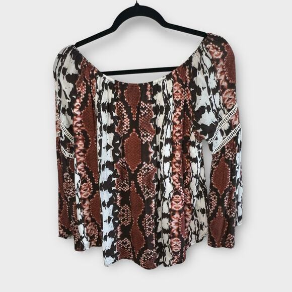 Tart Collection Multi-Color Snake Printnt Off Shoulder Blouse - Picture 1 of 6